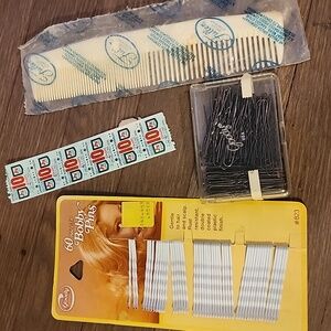 Hair Styling Items - Goody Bobby Pins - White & Brown, Fuller Comb Vintage